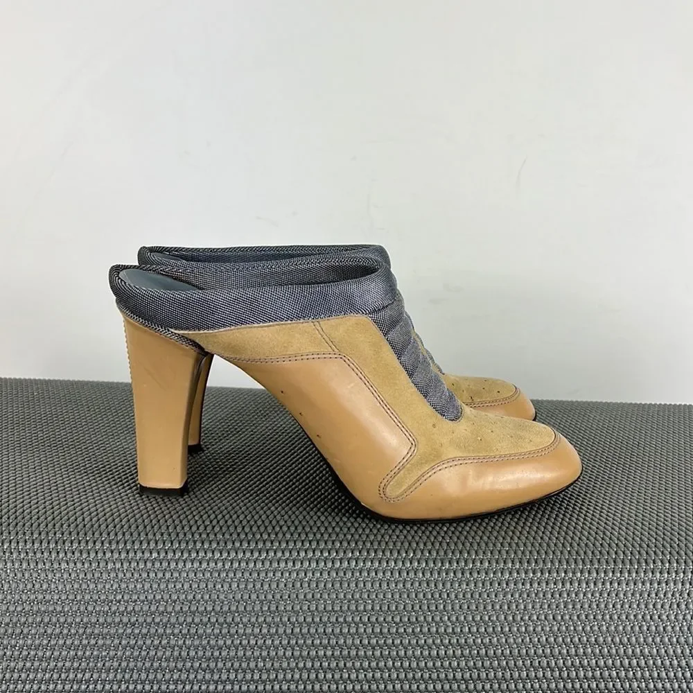 Cole Haan Nike Air tan blue leather slip on high heel mules women’s size 8